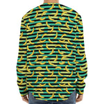 Teal Striped Banana Pattern Print Long Sleeve Baseball Jersey