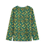 Teal Striped Banana Pattern Print Long Sleeve Short Coat