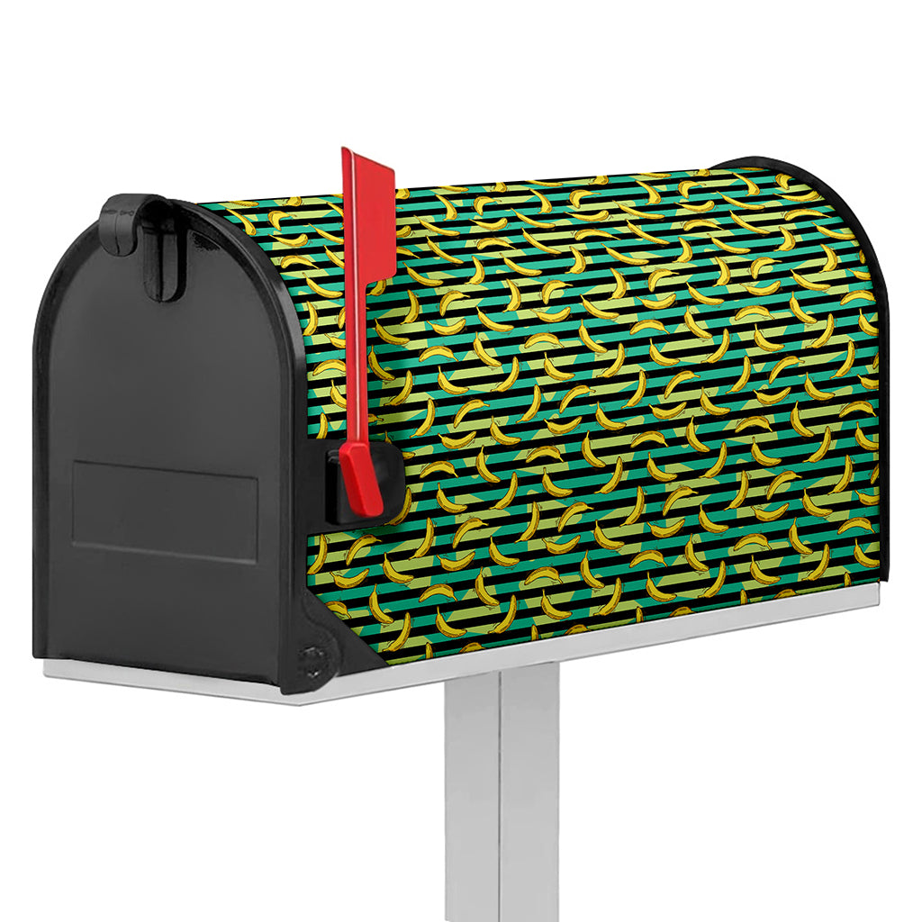 Teal Striped Banana Pattern Print Mailbox Cover