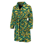 Teal Striped Banana Pattern Print Men's Bathrobe