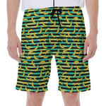 Teal Striped Banana Pattern Print Men's Beach Shorts