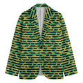 Teal Striped Banana Pattern Print Men's Blazer