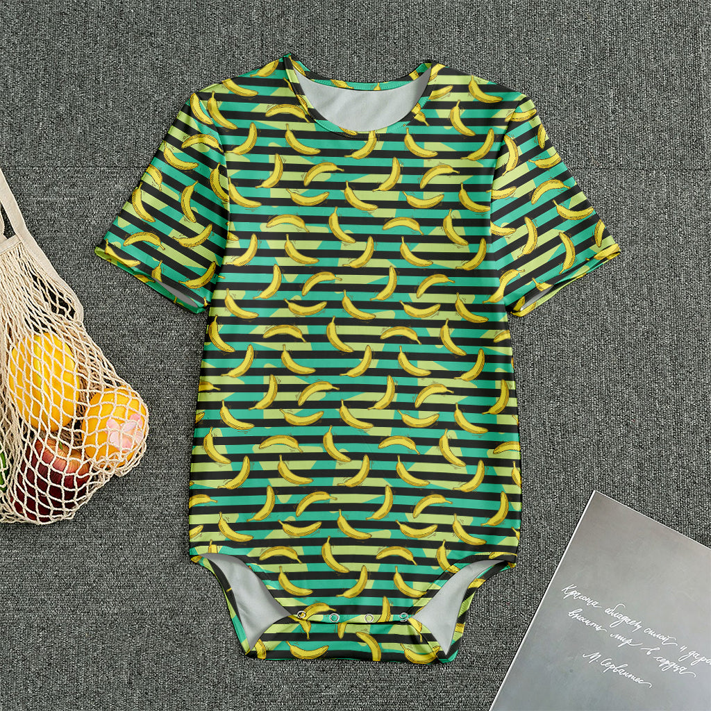 Teal Striped Banana Pattern Print Men's Bodysuit