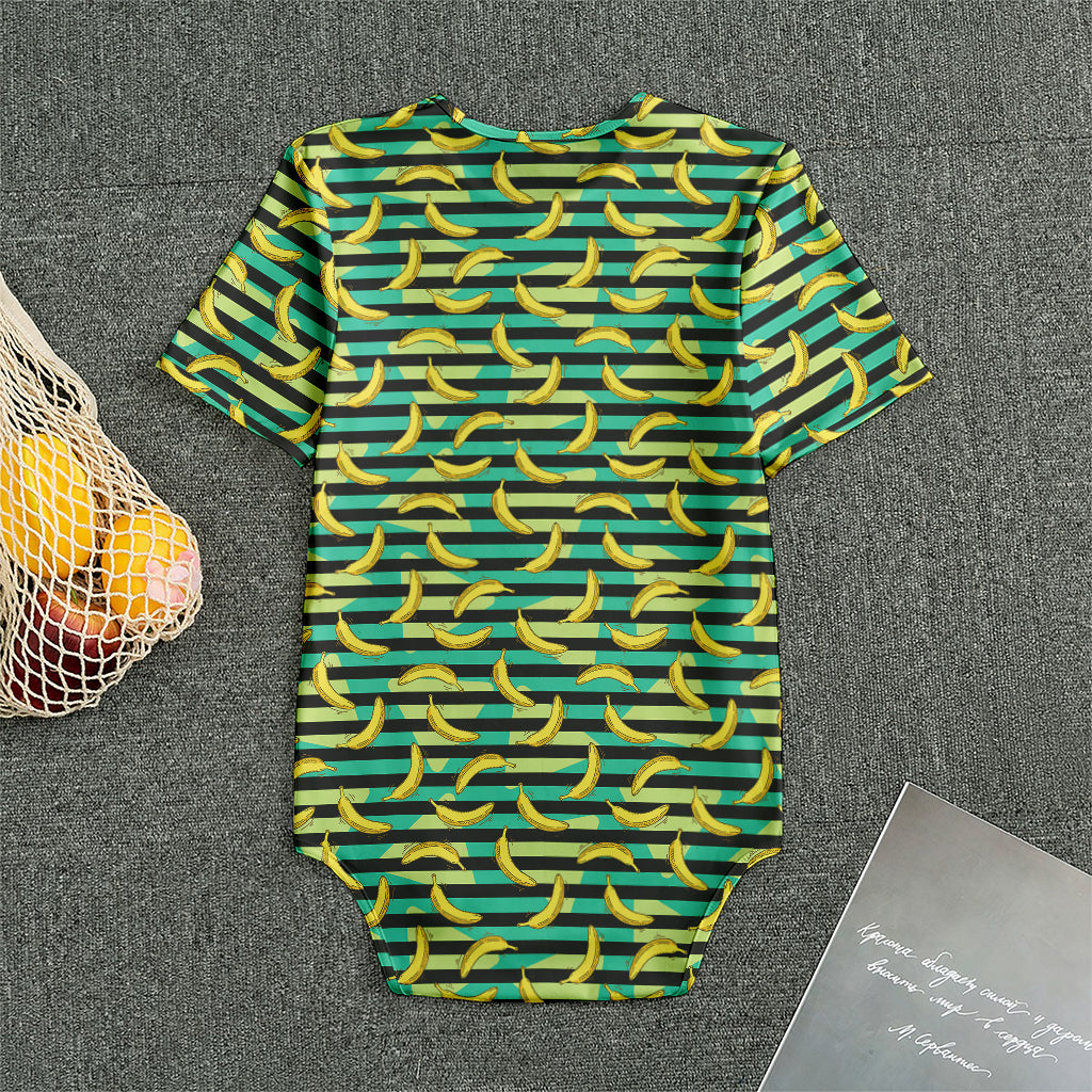 Teal Striped Banana Pattern Print Men's Bodysuit