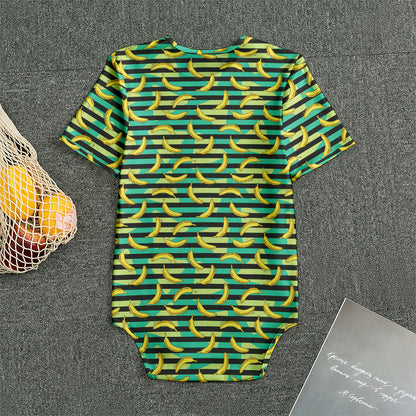 Teal Striped Banana Pattern Print Men's Bodysuit