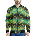 Teal Striped Banana Pattern Print Men's Bomber Jacket