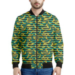Teal Striped Banana Pattern Print Men's Bomber Jacket