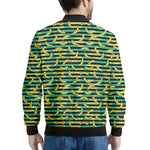 Teal Striped Banana Pattern Print Men's Bomber Jacket