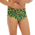 Teal Striped Banana Pattern Print Men's Briefs
