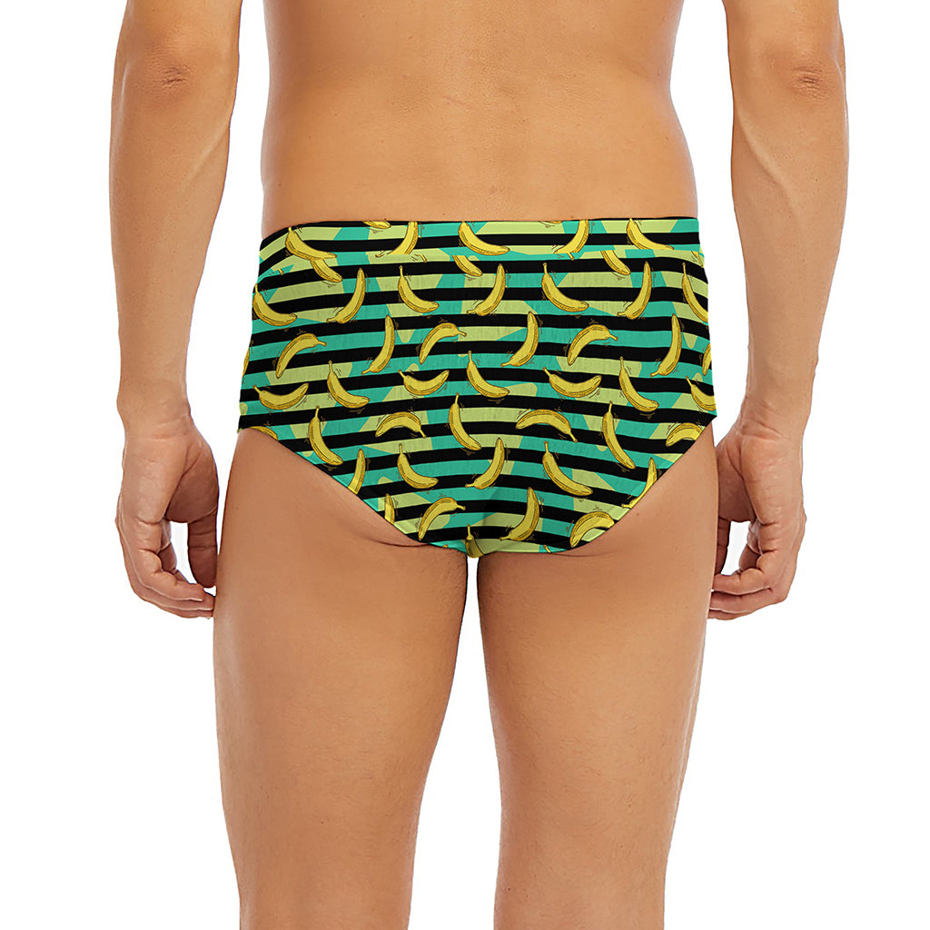 Teal Striped Banana Pattern Print Men's Briefs