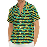 Teal Striped Banana Pattern Print Men's Deep V-Neck Shirt