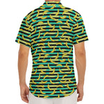Teal Striped Banana Pattern Print Men's Deep V-Neck Shirt