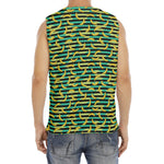 Teal Striped Banana Pattern Print Men's Fitness Tank Top