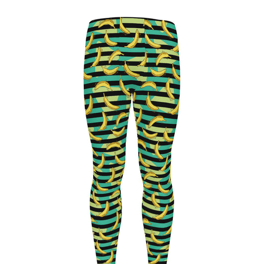 Teal Striped Banana Pattern Print Men's leggings