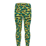 Teal Striped Banana Pattern Print Men's leggings