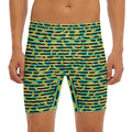 Teal Striped Banana Pattern Print Men's Long Boxer Briefs