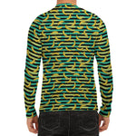 Teal Striped Banana Pattern Print Men's Long Sleeve Rash Guard
