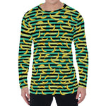 Teal Striped Banana Pattern Print Men's Long Sleeve T-Shirt