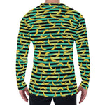 Teal Striped Banana Pattern Print Men's Long Sleeve T-Shirt