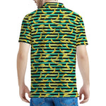 Teal Striped Banana Pattern Print Men's Polo Shirt