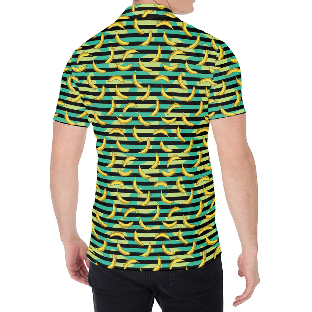 Teal Striped Banana Pattern Print Men's Shirt