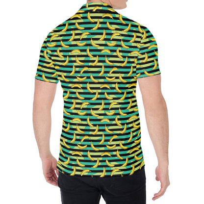 Teal Striped Banana Pattern Print Men's Shirt