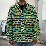 Teal Striped Banana Pattern Print Men's Shirt Jacket