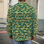 Teal Striped Banana Pattern Print Men's Shirt Jacket