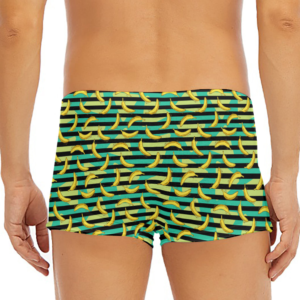 Teal Striped Banana Pattern Print Men's Short Boxer Briefs