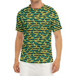 Teal Striped Banana Pattern Print Men's Short Sleeve Rash Guard