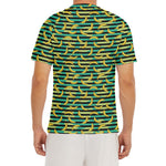 Teal Striped Banana Pattern Print Men's Short Sleeve Rash Guard