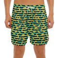 Teal Striped Banana Pattern Print Men's Split Running Shorts