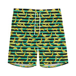 Teal Striped Banana Pattern Print Men's Sports Shorts