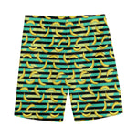 Teal Striped Banana Pattern Print Men's Sports Shorts