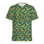 Teal Striped Banana Pattern Print Men's Sports T-Shirt
