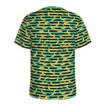 Teal Striped Banana Pattern Print Men's Sports T-Shirt