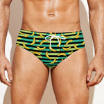Teal Striped Banana Pattern Print Men's Swim Briefs