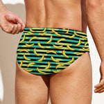 Teal Striped Banana Pattern Print Men's Swim Briefs