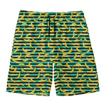 Teal Striped Banana Pattern Print Men's Swim Trunks