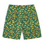 Teal Striped Banana Pattern Print Men's Swim Trunks