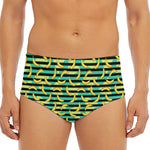 Teal Striped Banana Pattern Print Men's Triangle Swim Briefs