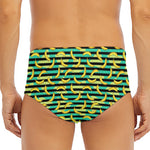 Teal Striped Banana Pattern Print Men's Triangle Swim Briefs