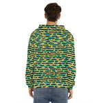 Teal Striped Banana Pattern Print Men's Velvet Pullover Hoodie