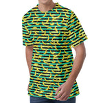 Teal Striped Banana Pattern Print Men's Velvet T-Shirt