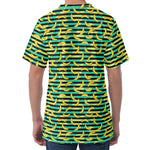 Teal Striped Banana Pattern Print Men's Velvet T-Shirt