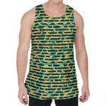 Teal Striped Banana Pattern Print Men's Velvet Tank Top