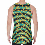 Teal Striped Banana Pattern Print Men's Velvet Tank Top