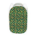 Teal Striped Banana Pattern Print Mesh Laundry Hamper