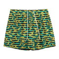 Teal Striped Banana Pattern Print Mesh Shorts