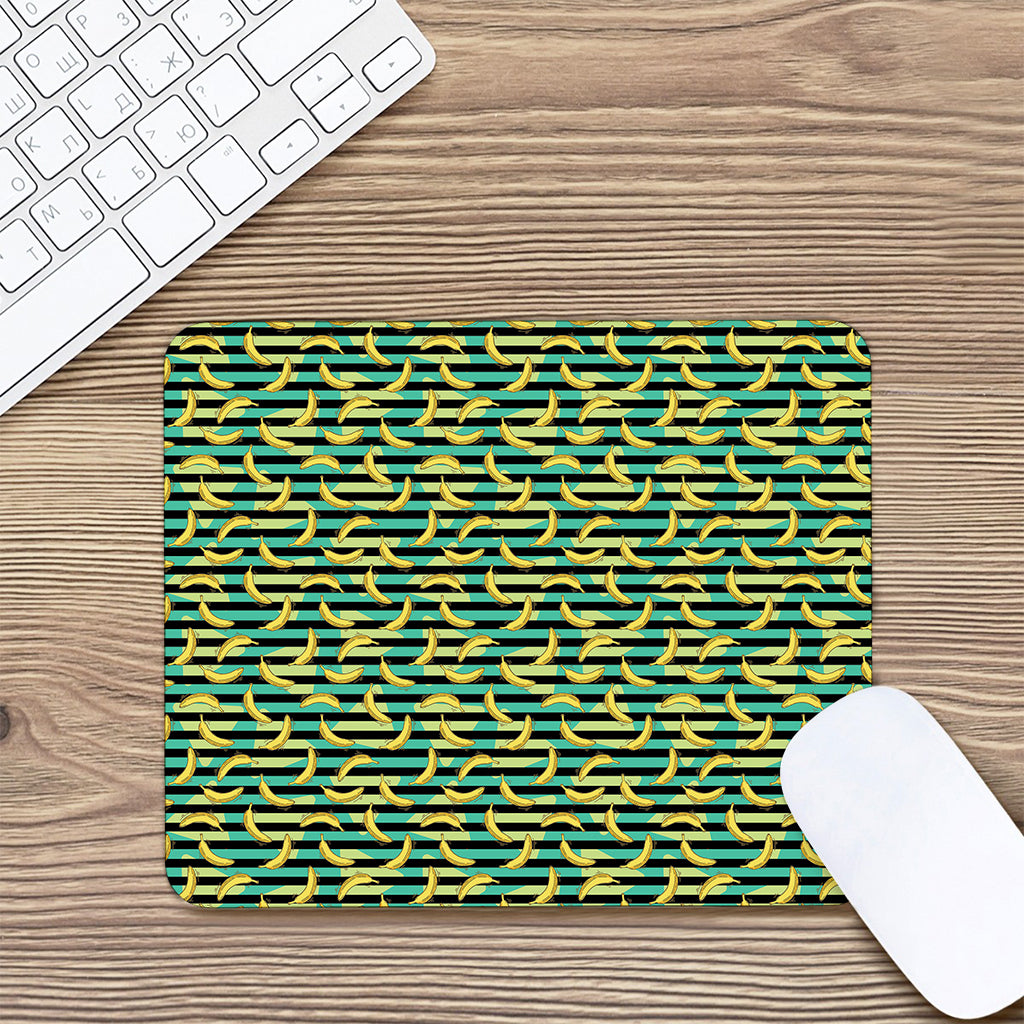 Teal Striped Banana Pattern Print Mouse Pad